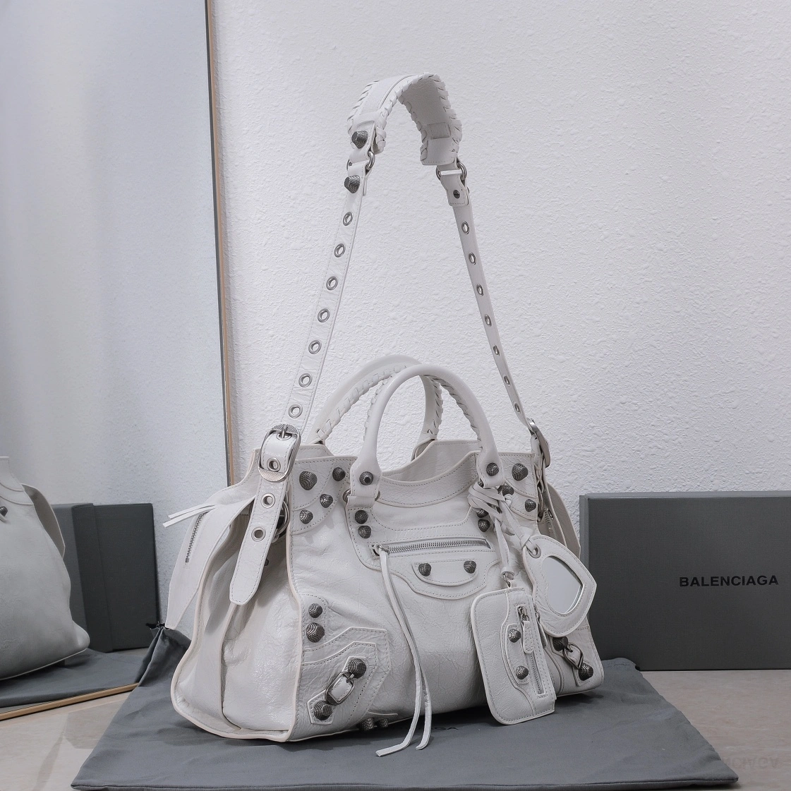 Balenciaga Neo Cagole Large White Motorcycle Bag Cozy 60991