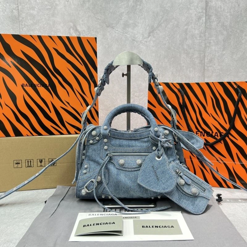 MultiPurpose Balenciaga Neo Cagole Studded Denim Motorcycle Bag - Special Price 72678