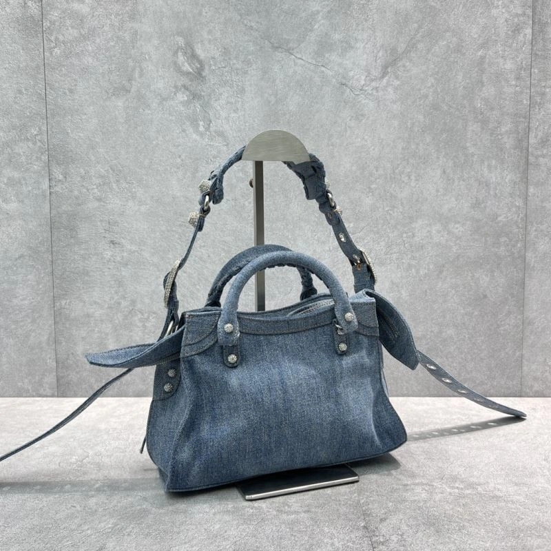 MultiPurpose Balenciaga Neo Cagole Studded Denim Motorcycle Bag - Special Price 72678