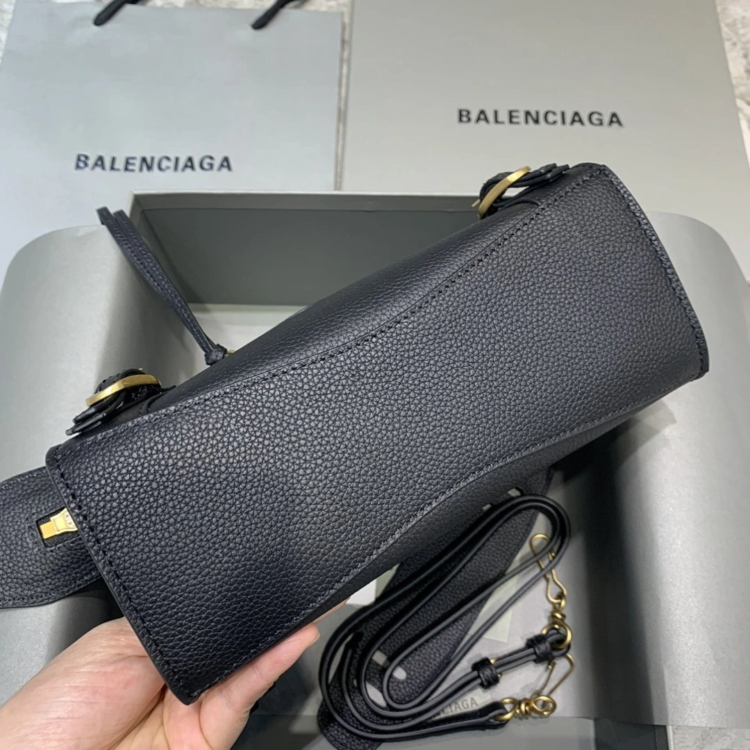 Balenciaga Neo  Black Litchi Motorcycle Bag with Gold Accents Bold 64661