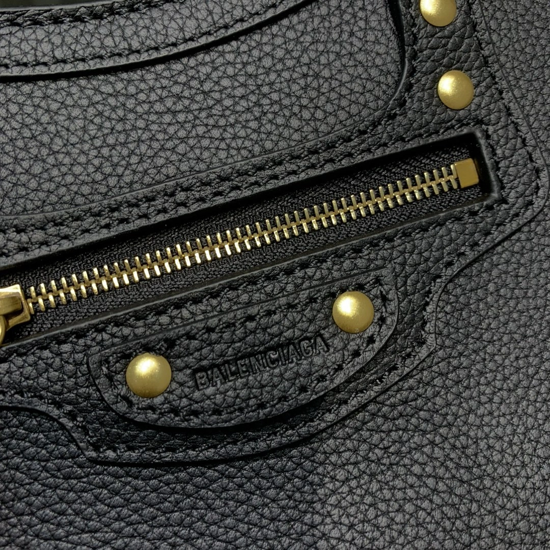 Balenciaga Neo  Black Litchi Motorcycle Bag with Gold Accents Bold 64661