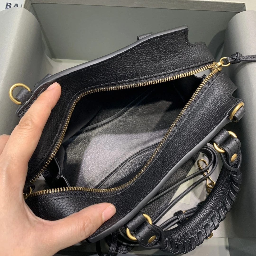 Balenciaga Neo  Black Litchi Motorcycle Bag with Gold Accents Bold 64661