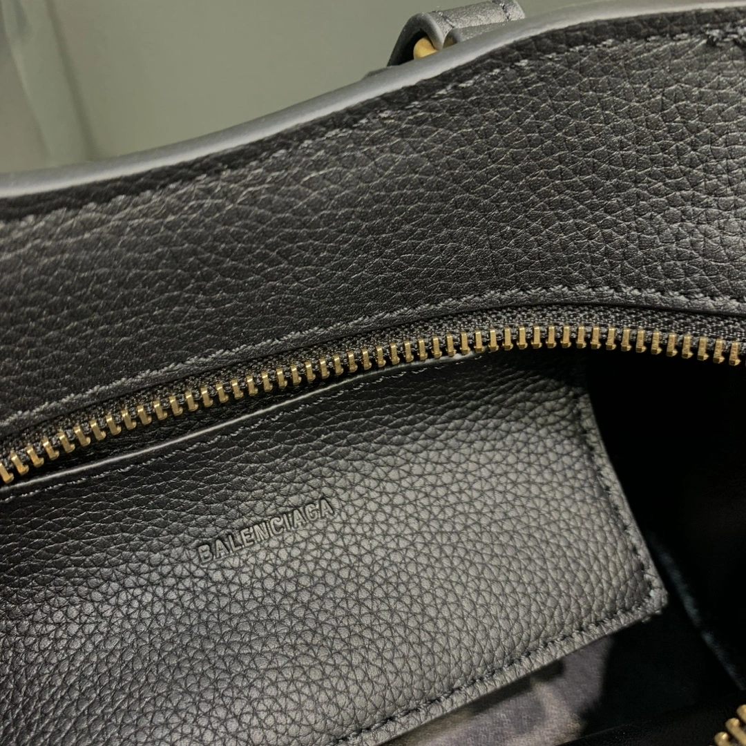 Balenciaga Neo  Black Litchi Motorcycle Bag with Gold Accents Bold 64661