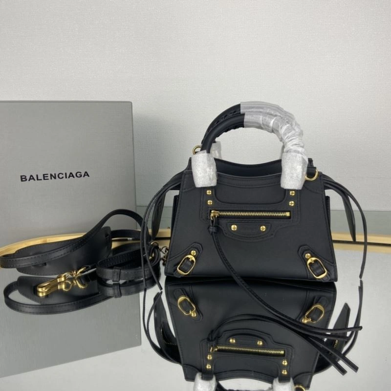 Balenciaga Neo  Black Motorcycle Bag with Gold Studs Upgraded 75338