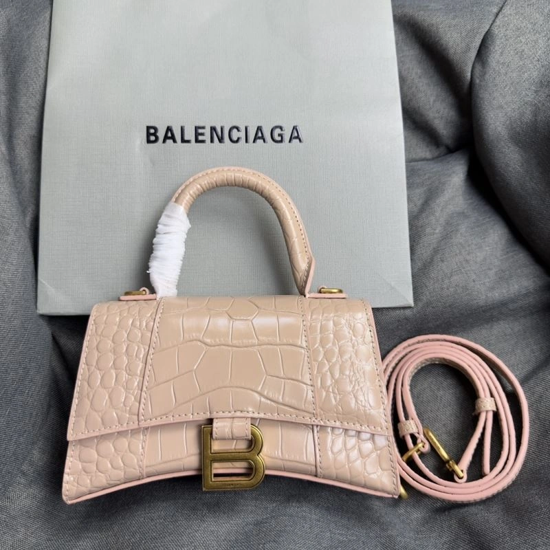 Balenciaga Nude Pink Crocodile Hourglass XS Bag with Gold Buckle EasyCare 70002