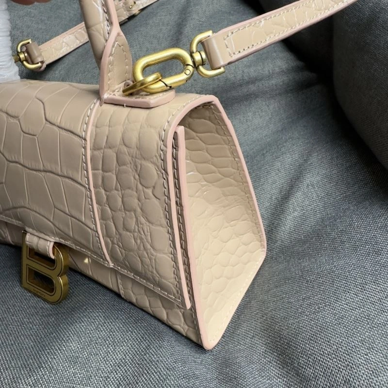 Balenciaga Nude Pink Crocodile Hourglass XS Bag with Gold Buckle EasyCare 70002