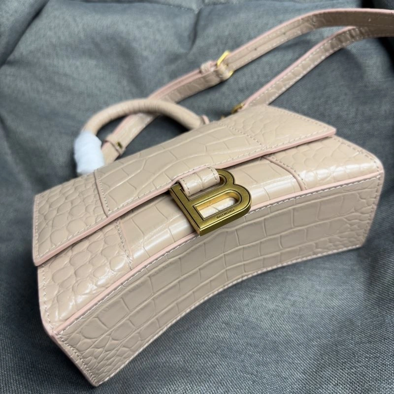 Balenciaga Nude Pink Crocodile Hourglass XS Bag with Gold Buckle EasyCare 70002