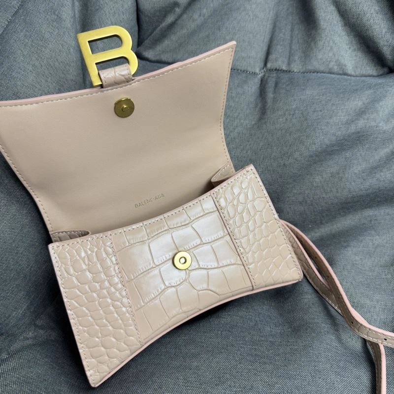 Balenciaga Nude Pink Crocodile Hourglass XS Bag with Gold Buckle EasyCare 70002