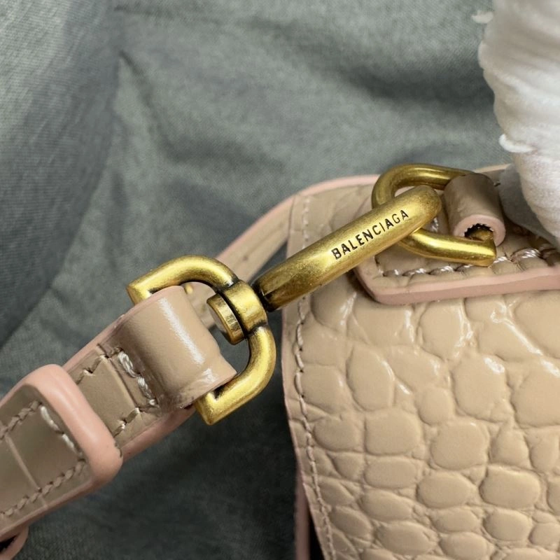 Balenciaga Nude Pink Crocodile Hourglass XS Bag with Gold Buckle EasyCare 70002