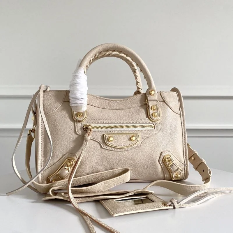 HighPerformance Balenciaga Off-White Goat Leather Motorcycle Bag with Studs 38302