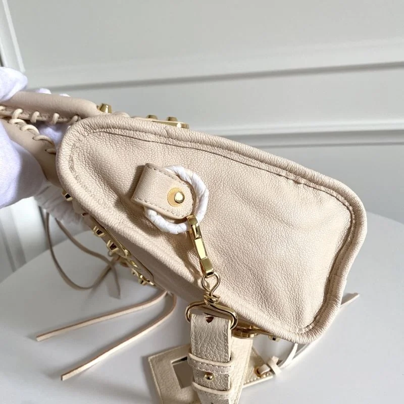 HighPerformance Balenciaga Off-White Goat Leather Motorcycle Bag with Studs 38302