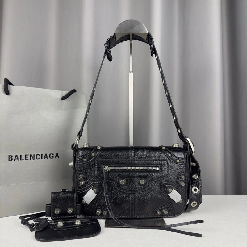 Balenciaga Oil Wax Black Horizontal Motorcycle Crossbody Bag AllSeason 70063