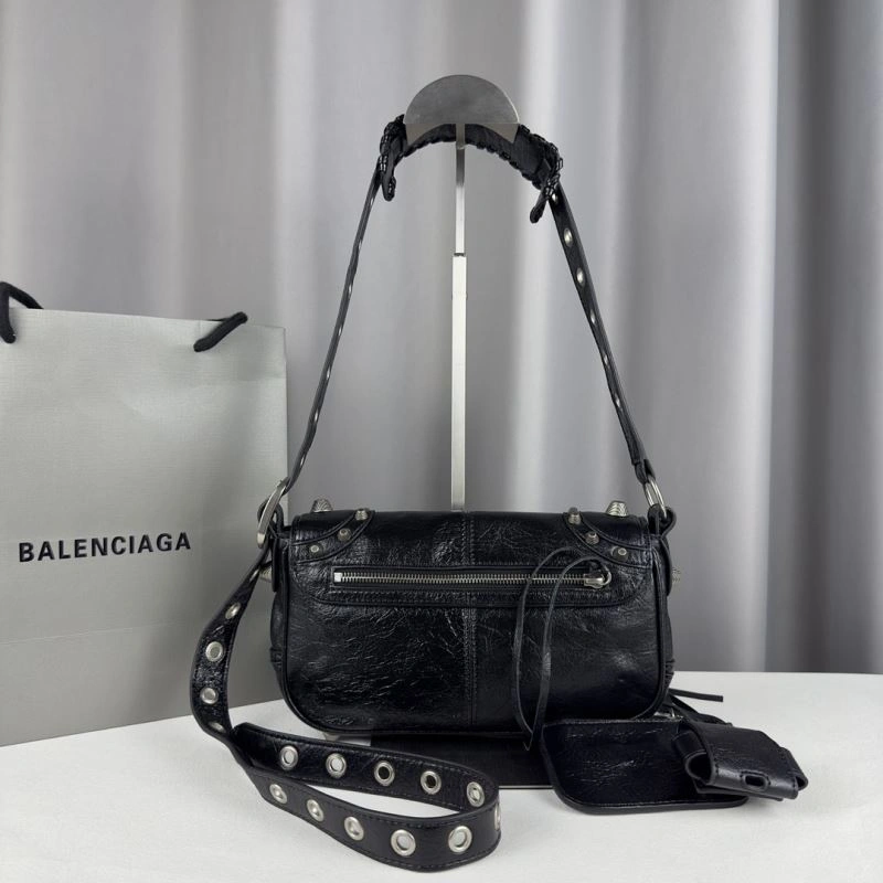 Balenciaga Oil Wax Black Horizontal Motorcycle Crossbody Bag AllSeason 70063