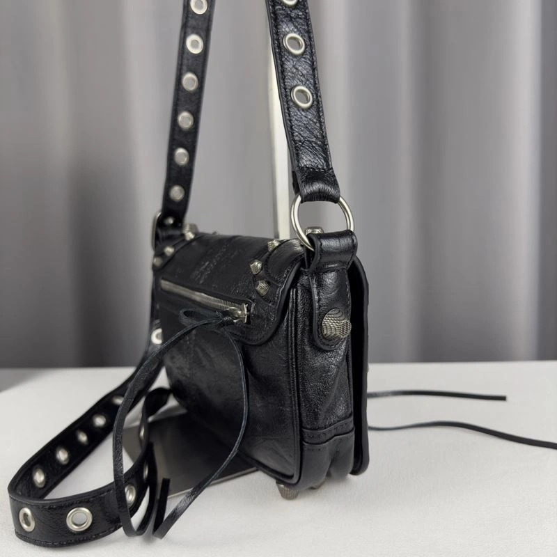 Balenciaga Oil Wax Black Horizontal Motorcycle Crossbody Bag AllSeason 70063