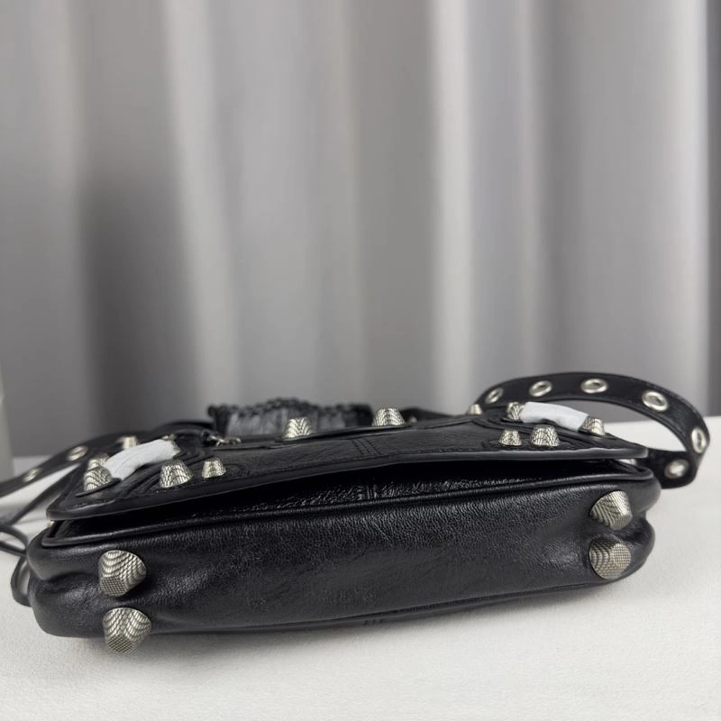 Balenciaga Oil Wax Black Horizontal Motorcycle Crossbody Bag AllSeason 70063