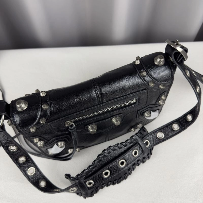 Balenciaga Oil Wax Black Horizontal Motorcycle Crossbody Bag AllSeason 70063