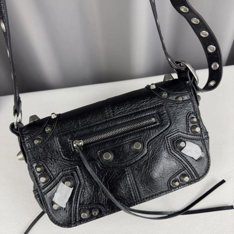 Balenciaga Oil Wax Black Horizontal Motorcycle Crossbody Bag AllSeason 70063