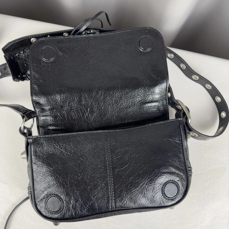 Balenciaga Oil Wax Black Horizontal Motorcycle Crossbody Bag AllSeason 70063
