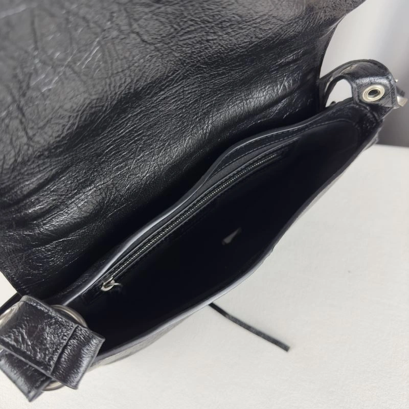 Balenciaga Oil Wax Black Horizontal Motorcycle Crossbody Bag AllSeason 70063