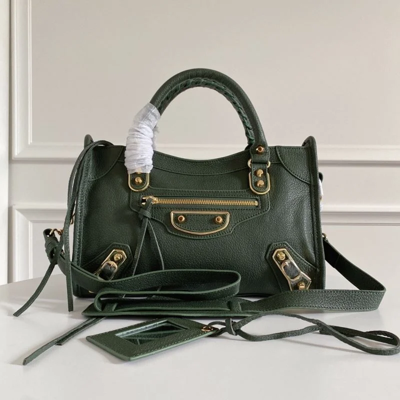 EasyMatch Balenciaga Olive Green Goatskin Motorcycle Bag with Gold Buckle 38319