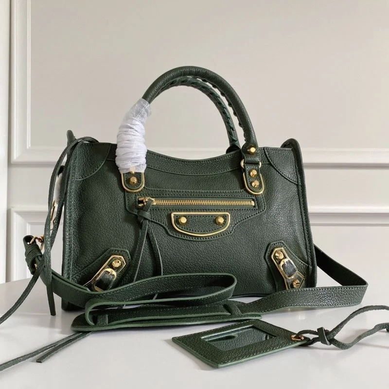EasyMatch Balenciaga Olive Green Goatskin Motorcycle Bag with Gold Buckle 38319