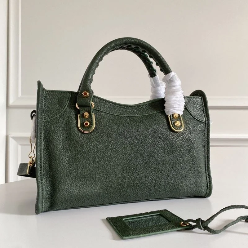 EasyMatch Balenciaga Olive Green Goatskin Motorcycle Bag with Gold Buckle 38319