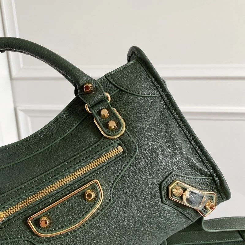 EasyMatch Balenciaga Olive Green Goatskin Motorcycle Bag with Gold Buckle 38319