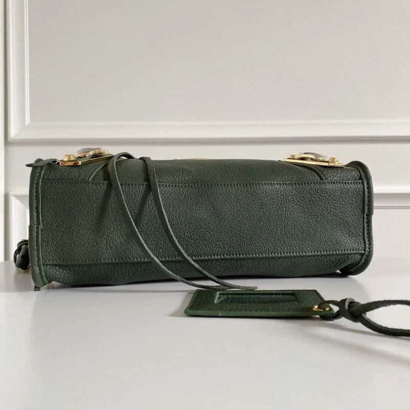 EasyMatch Balenciaga Olive Green Goatskin Motorcycle Bag with Gold Buckle 38319
