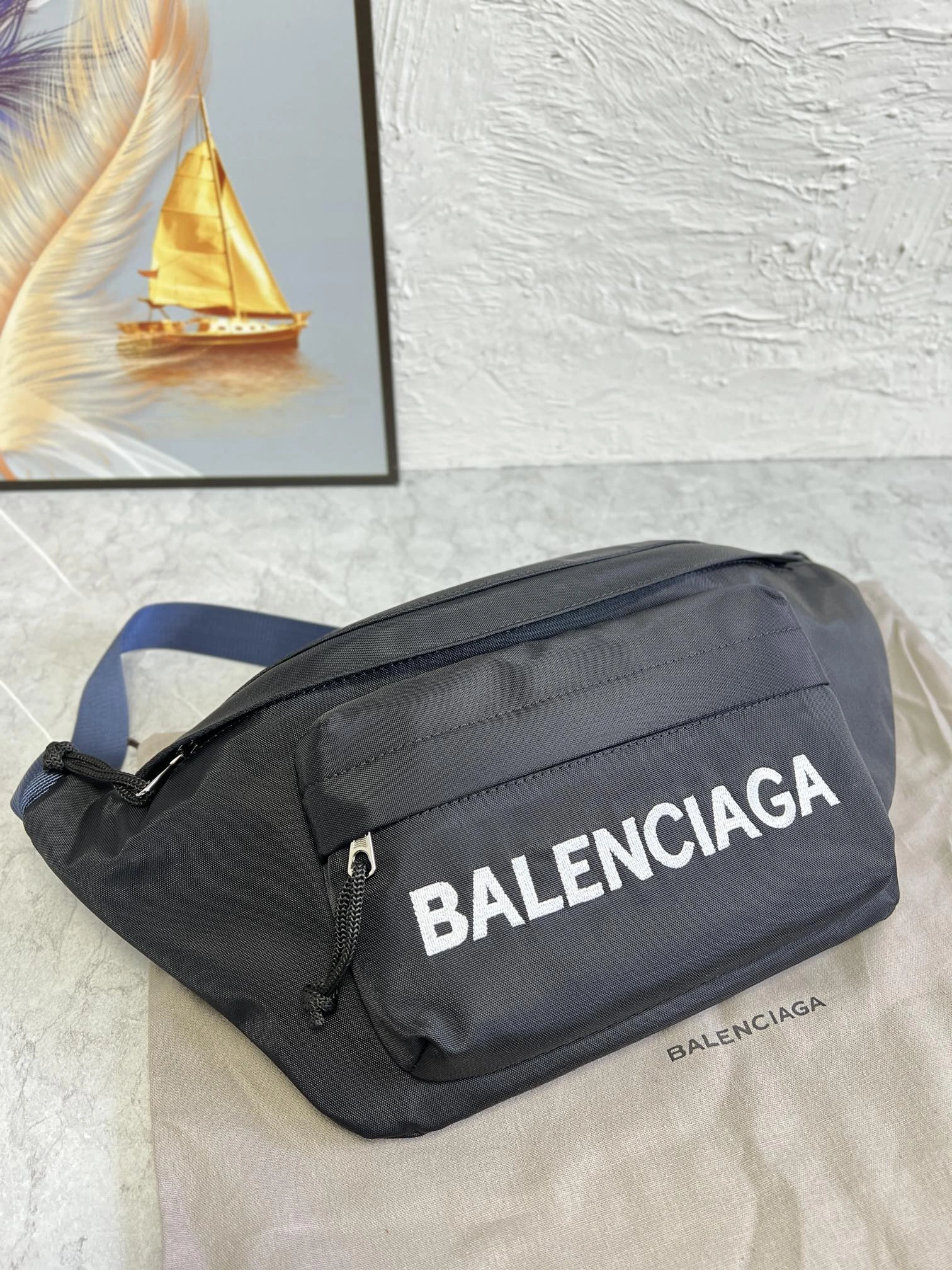 Affordable Balenciaga Paris Explorer Embroidered Waist Bag - Black 60859