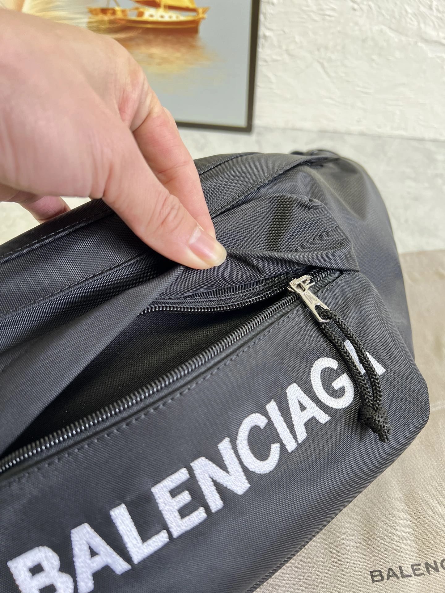 Affordable Balenciaga Paris Explorer Embroidered Waist Bag - Black 60859