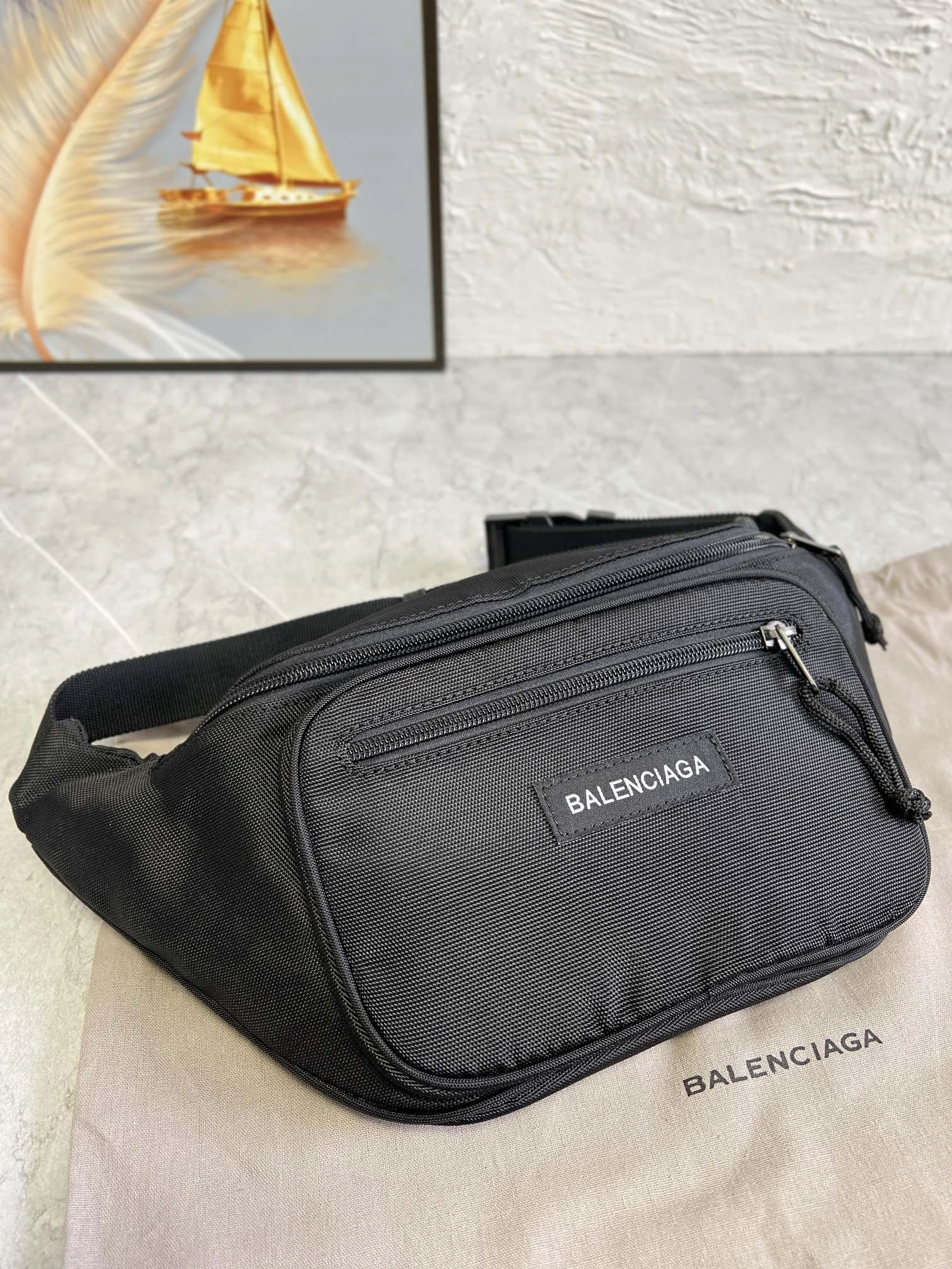 Minimalist Balenciaga Paris Explorer  Canvas Waist Bag - Black 60893