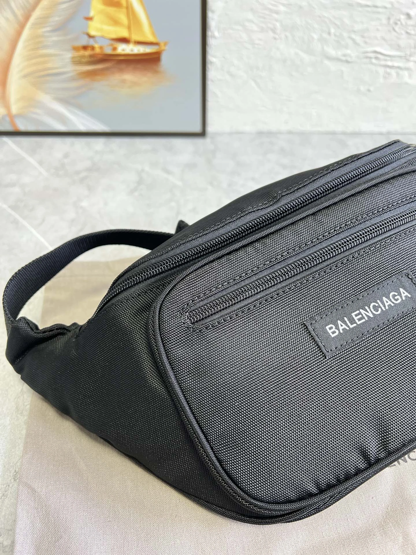 Minimalist Balenciaga Paris Explorer  Canvas Waist Bag - Black 60893