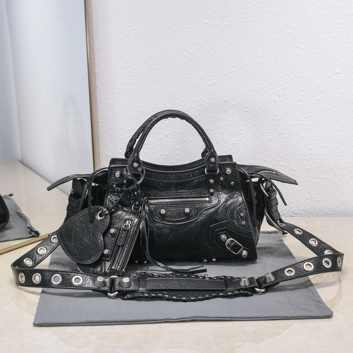Thermal Balenciaga Paris Neo Cagole Heart Mirror Motorcycle Bag 60973