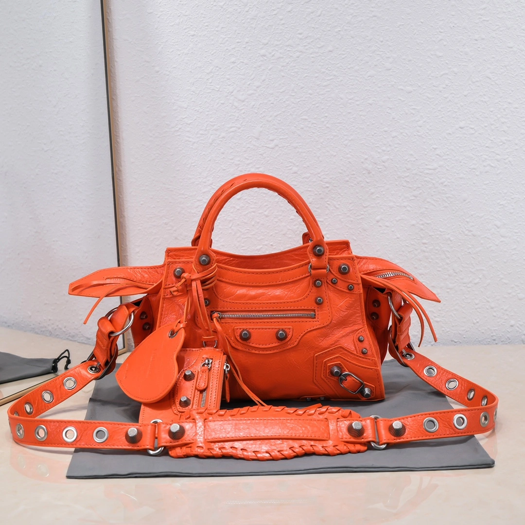 DailyWear Balenciaga Paris Neo Cagole Orange Lambskin Motorcycle Bag 60975