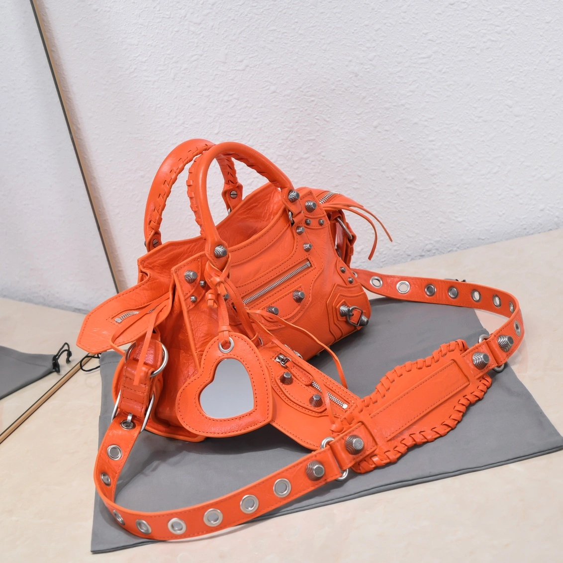 DailyWear Balenciaga Paris Neo Cagole Orange Lambskin Motorcycle Bag 60975