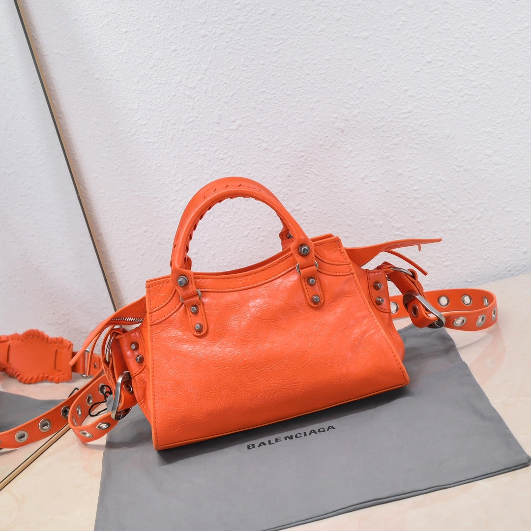 DailyWear Balenciaga Paris Neo Cagole Orange Lambskin Motorcycle Bag 60975