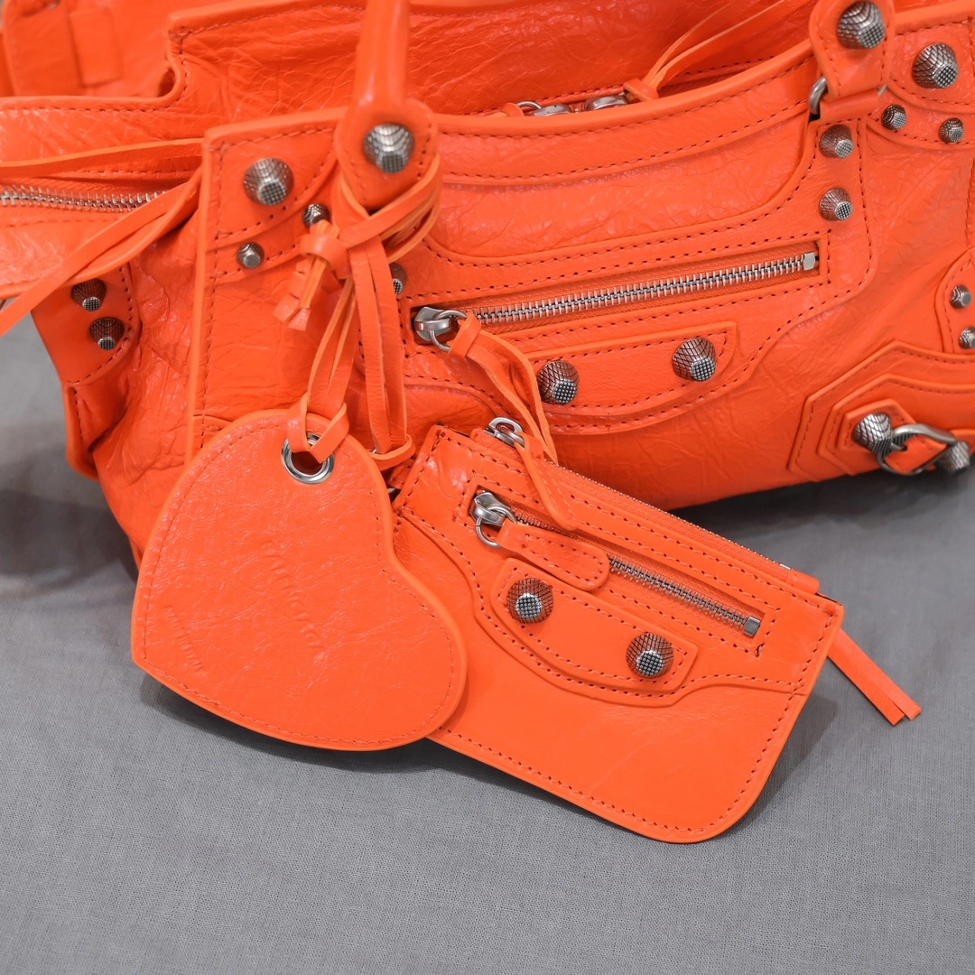 DailyWear Balenciaga Paris Neo Cagole Orange Lambskin Motorcycle Bag 60975