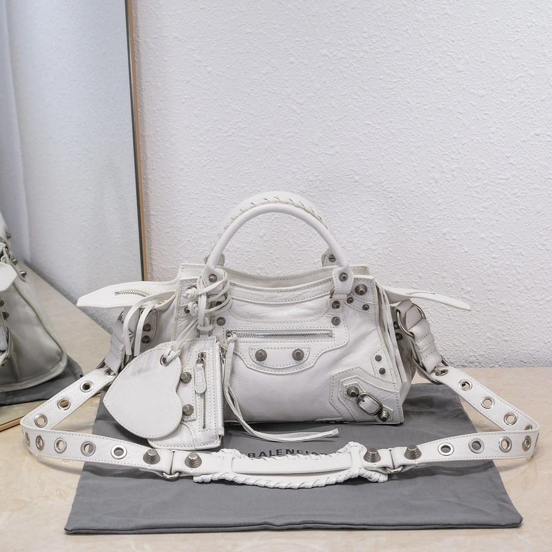 Balenciaga Paris Neo Cagole White Lambskin Motorcycle Bag QuickDry 60980