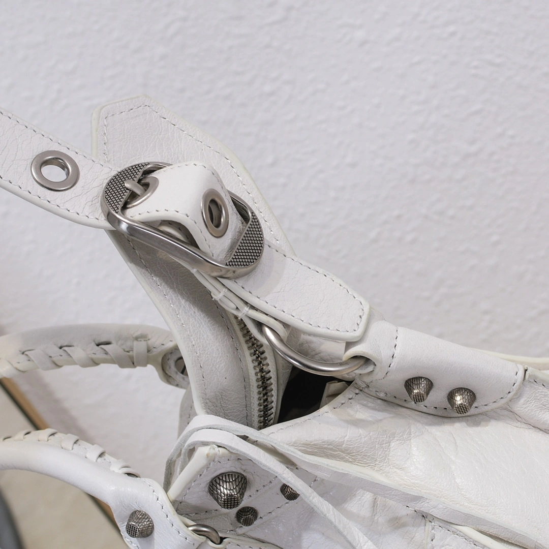 Balenciaga Paris Neo Cagole White Lambskin Motorcycle Bag QuickDry 60980
