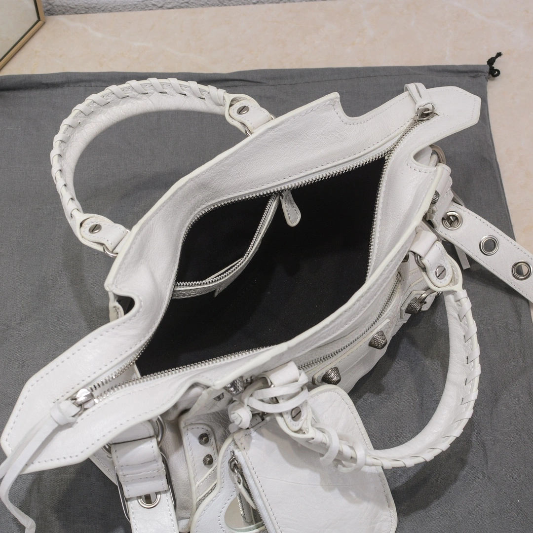 Balenciaga Paris Neo Cagole White Lambskin Motorcycle Bag QuickDry 60980