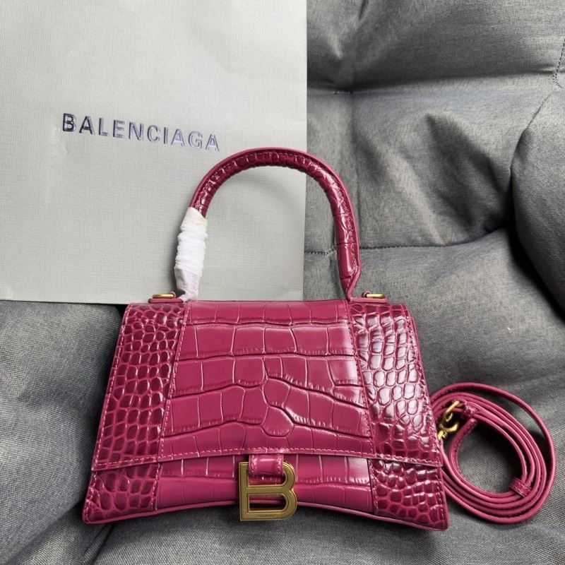Elegant Balenciaga Peach Pink Crocodile-Pattern Hourglass Bag S Size 70031