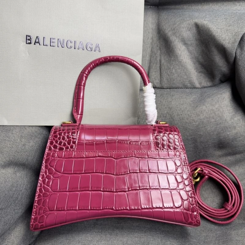 Elegant Balenciaga Peach Pink Crocodile-Pattern Hourglass Bag S Size 70031