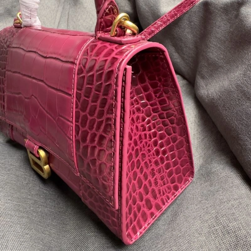 Elegant Balenciaga Peach Pink Crocodile-Pattern Hourglass Bag S Size 70031