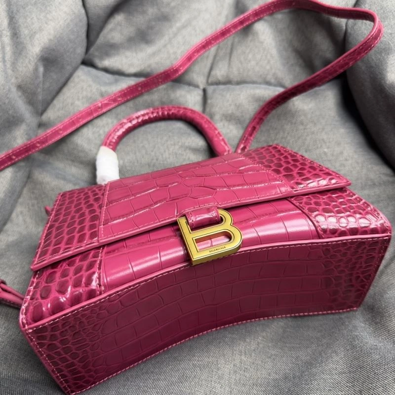 Elegant Balenciaga Peach Pink Crocodile-Pattern Hourglass Bag S Size 70031
