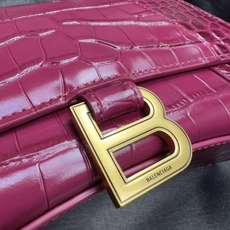 Elegant Balenciaga Peach Pink Crocodile-Pattern Hourglass Bag S Size 70031