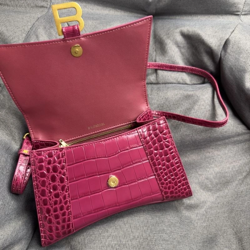 Elegant Balenciaga Peach Pink Crocodile-Pattern Hourglass Bag S Size 70031