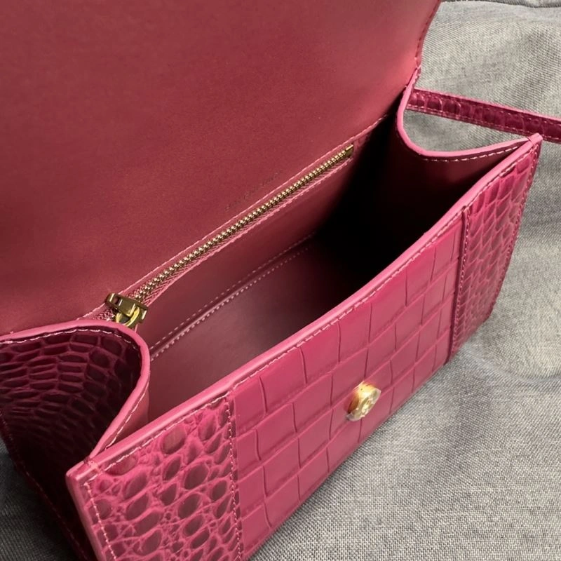Elegant Balenciaga Peach Pink Crocodile-Pattern Hourglass Bag S Size 70031