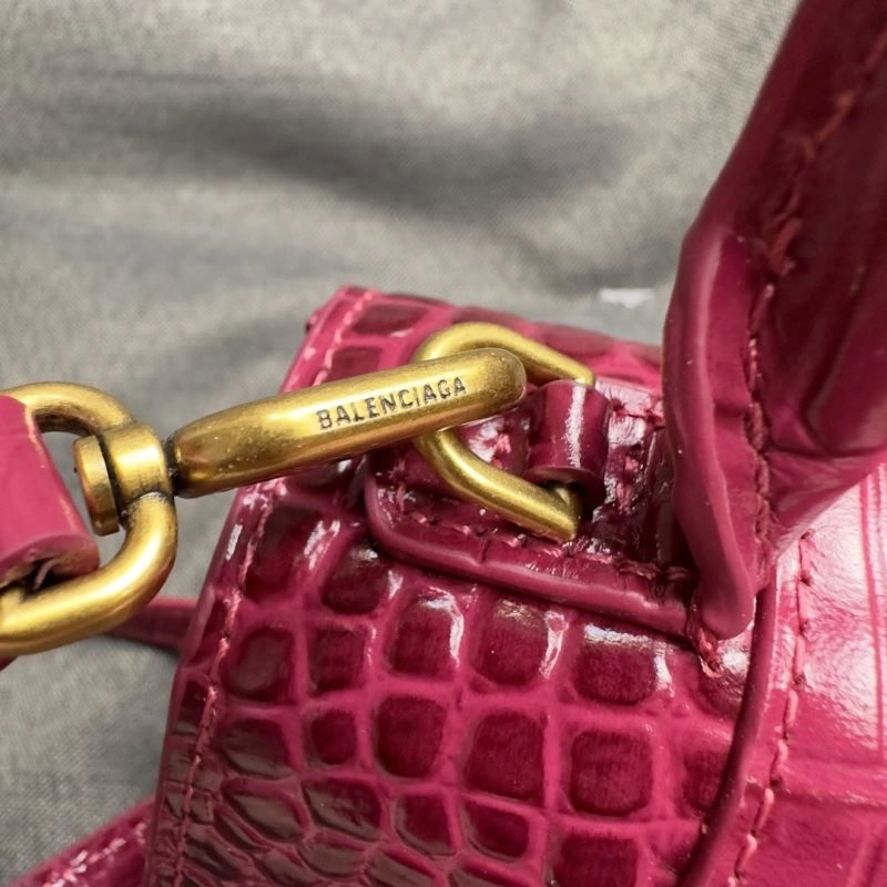 Elegant Balenciaga Peach Pink Crocodile-Pattern Hourglass Bag S Size 70031