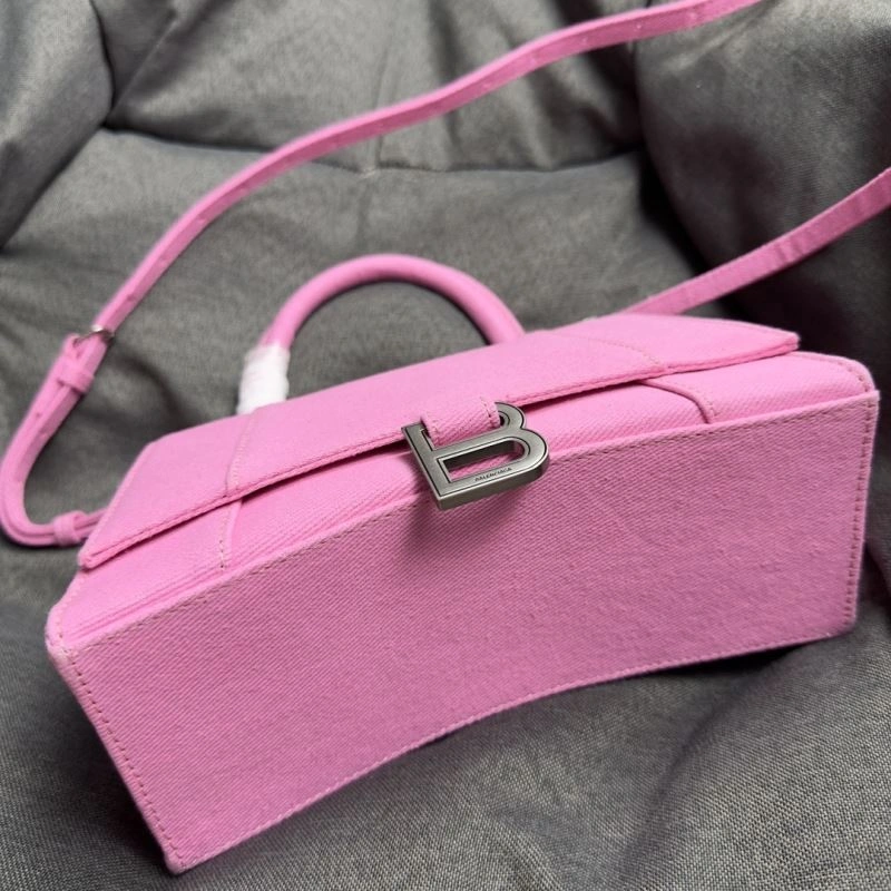 Bright Balenciaga Pink Hourglass Bag with Silver Buckle - S Size 69984