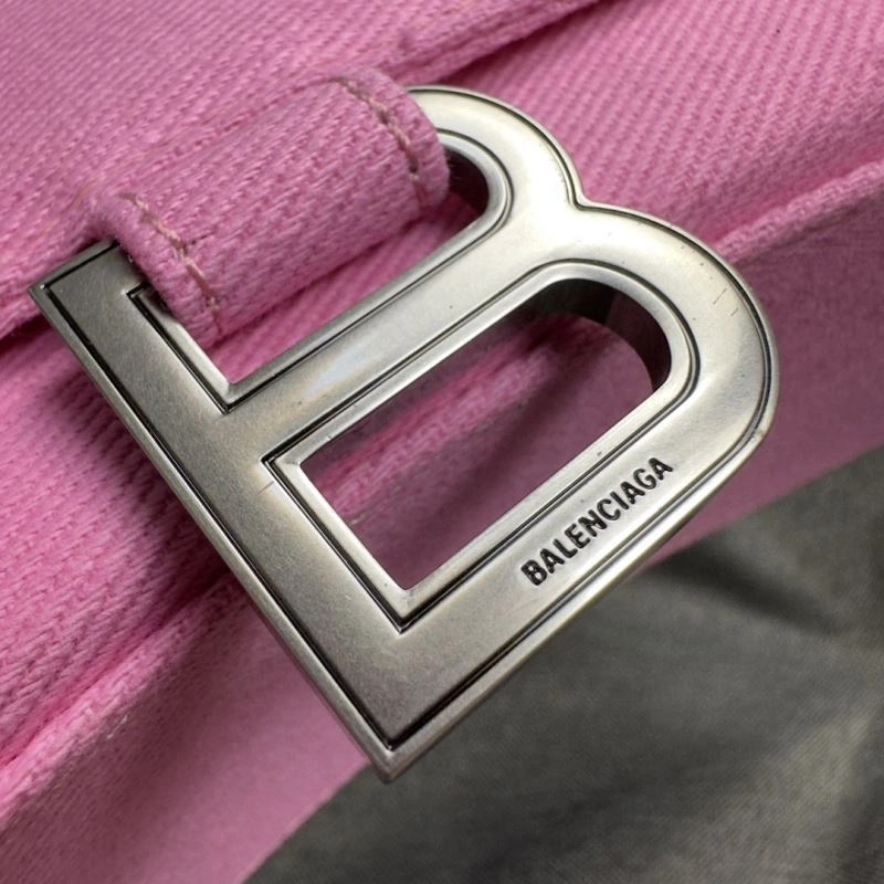 Bright Balenciaga Pink Hourglass Bag with Silver Buckle - S Size 69984